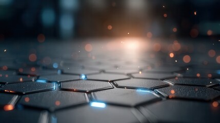 Dynamic digital grid with glowing neon lights and shimmering particles creates an abstract futuristic technological background for innovation and data concepts.