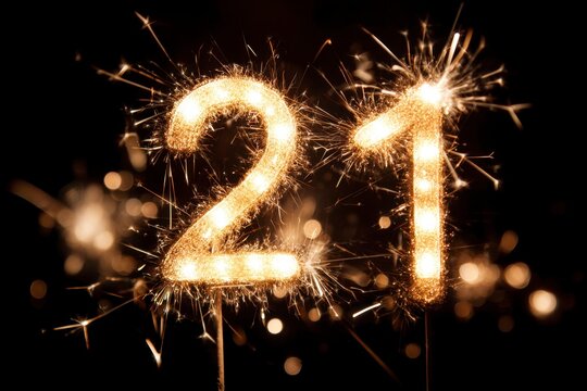 Sparkling 21st Birthday Celebration with Number Candles and Lights