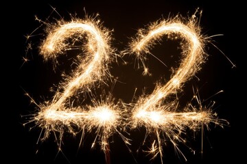 Sparkling Number Twenty-Two Displayed with Fireworks Effect