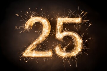 Sparkling Number Twenty-Five with Fireworks Effect and Dark Background