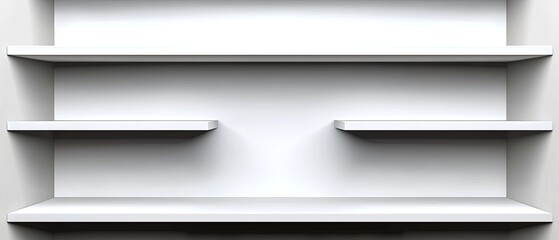 Empty white shelves ready for product display and advertising opportunities in a retail environment