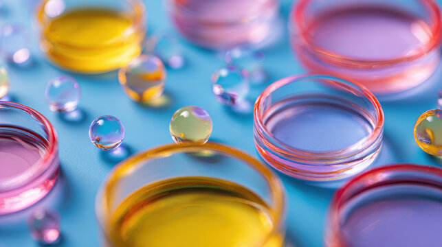 Petri dishes for bacteria culture growing, microbiology science research investigation concept