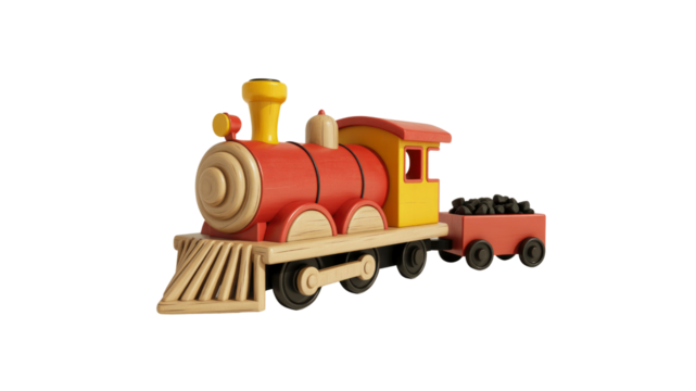 Wooden toy train locomotive with coal wagon
