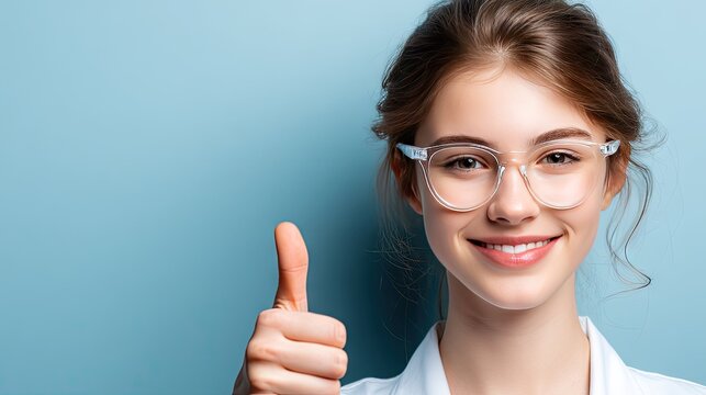 Scientist in protective gear giving a thumbs up in a clean, bright setting promoting safety and positivity in research