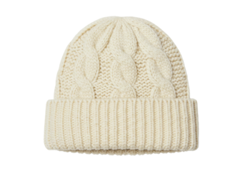 Isolated winter cable knit beanie hat, warm wool cap, fashion accessory for men and women