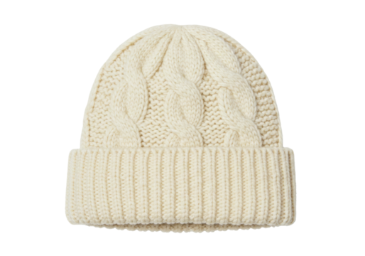 Isolated winter cable knit beanie hat, warm wool cap, fashion accessory for men and women