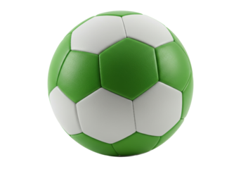 Isolated soccer ball with green and white panels on seamless background, sports equipment