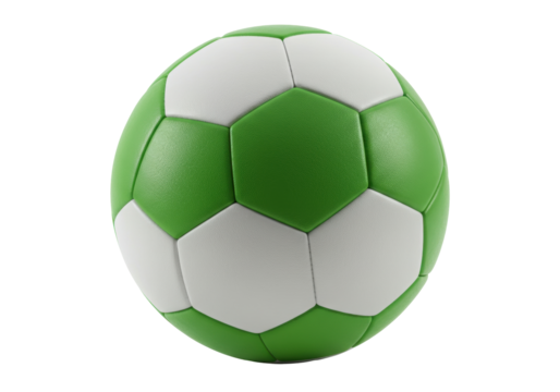 Isolated soccer ball with green and white panels on seamless background, sports equipment