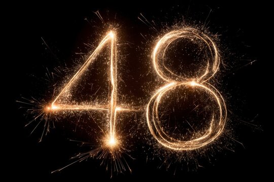 Sparkling Number 48 Created with Fireworks on Black Background - Powered by Adobe