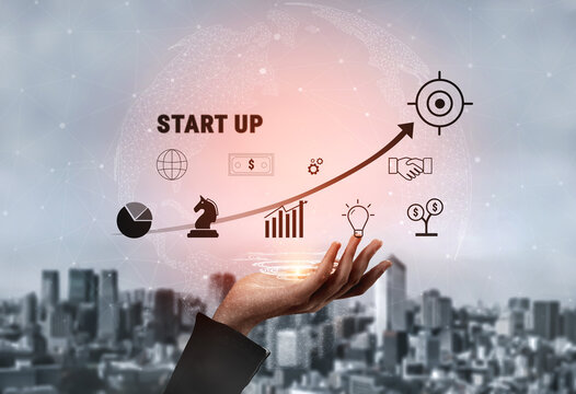 A business start up growth strategy from idea to success. The process of funding, planning, and partnership to reach global market targets. Motif