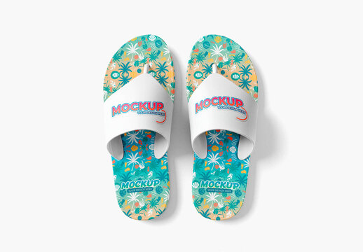 Pair Of Modern Flip Flops Sandals Top View Mockup