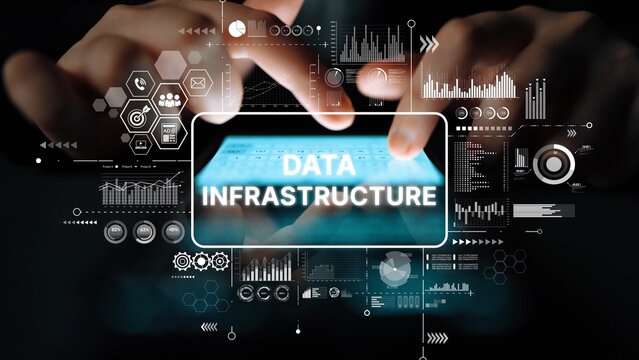 Futuristic Data Infrastructure Visualization with Touchscreen Interaction and Digital Graphs. Asymptotic smart data analytic.