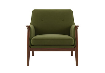 Isolated Olive Green Accent Chair. Modern Living Room Furniture on Display. Indoor Comfortable Seat