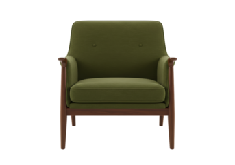 Isolated Olive Green Accent Chair. Modern Living Room Furniture on Display. Indoor Comfortable Seat