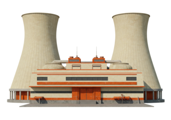 Isolated Nuclear Power Plant Building with Cooling Towers, Reactor, and Control Facility