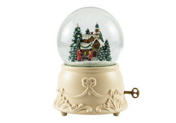 Isolated Christmas snow globe with winter scene decoration; vintage holiday gift idea