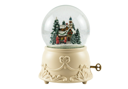 Isolated Christmas snow globe with winter scene decoration; vintage holiday gift idea