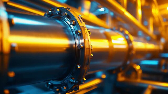 Industrial pipeline system featuring metal flanges and bolts