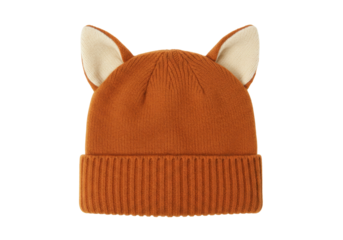 Isolated Fox knit hat, novelty cute winter beanie with animal ears, soft knitted warm cap