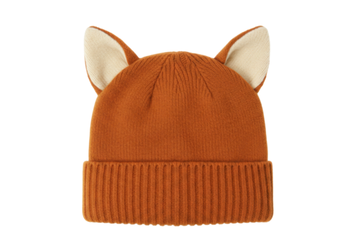 Isolated Fox knit hat, novelty cute winter beanie with animal ears, soft knitted warm cap