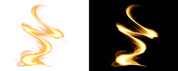 Abstract fiery swirl on white and black background, creating a dynamic and eyecatching design element