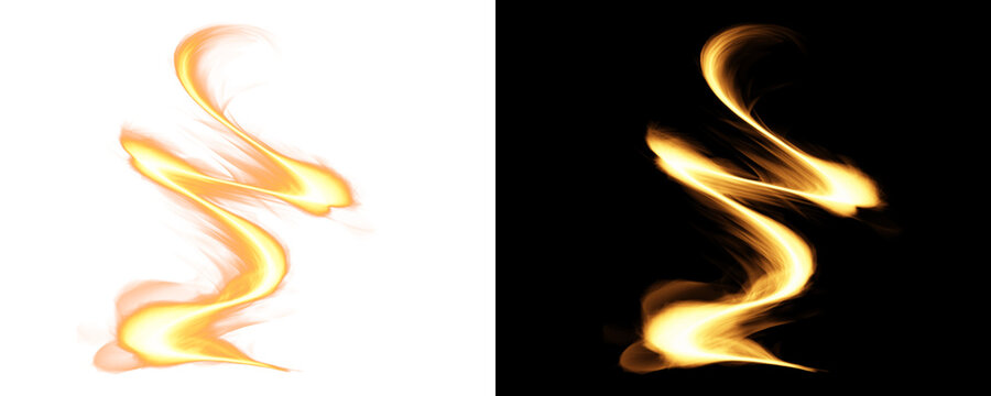 Abstract fiery swirl on white and black background, creating a dynamic and eyecatching design element