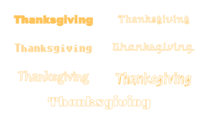 Thanksgiving outlined typography in light orange on a transparent background, minimalist holiday text design for invitations, cards, banners, posters and seasonal graphics.