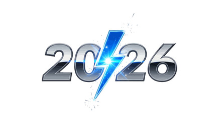 Bright chrome 2026 design with electric energy and sparkling effect