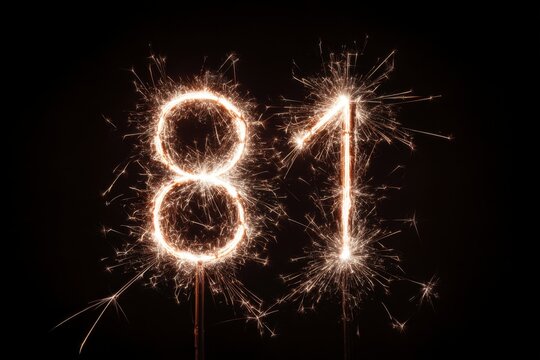 Sparkler Numbers 8 and 1 Glowing Against a Dark Background