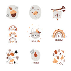 Cute Poster in Scandinavian Style for Kids Room Vector Set