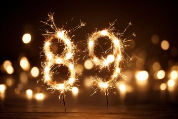 Sparkler Numbers 8 and 9 in Bright Glittery Night Setting