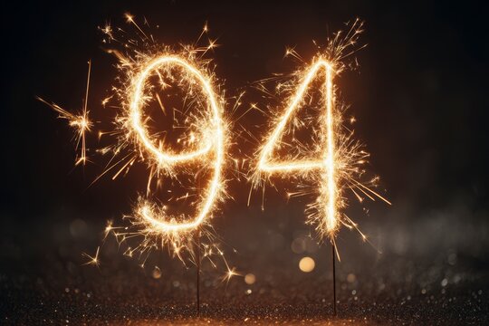 Sparkler Numbers Creating the Year 94 in a Dark Background