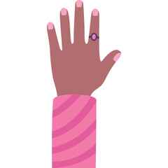Obraz premium Pink Fingernails on a Hand Wearing a Blue Oval Ring and a Striped Pink Sleeve Against a Transparent White Background