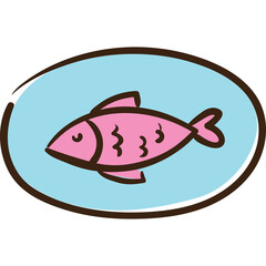 Pink Hand Drawn Fish Illustration Inside A Blue Oval On A Transparent Background