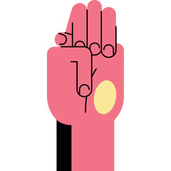 Pink Hand Symbolizing Fist With Yellow Circle On Palm Against White Background Showing Sign Language Or Gesture