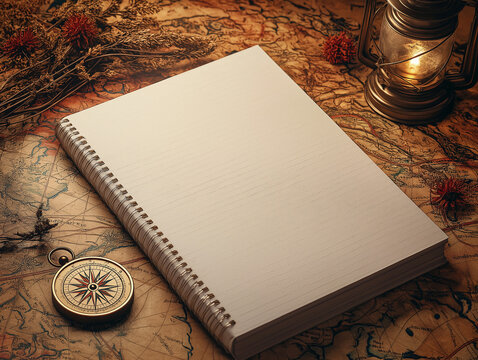 Plan your next adventure journal with compass and lantern