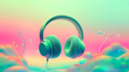 Immerse yourself in soundscapes floating among soft pastel clouds and spherical bubbles of music, an isolated audio experience