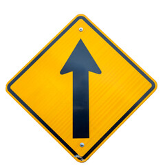 Yellow Diamond Shaped Traffic Sign With Black Arrow Pointing Upward Isolated on Transparent Background