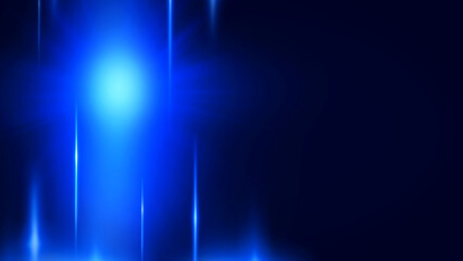 Abstract deep blue background with bright vertical glowing light streaks and lens flare effect, suitable for modern technological business or event design