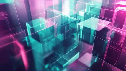 Abstract digital cubes forming futuristic geometric background with neon light - Powered by Adobe