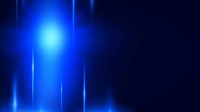 Abstract deep blue background with bright vertical glowing light streaks and lens flare effect, suitable for modern technological business or event design