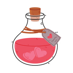Red Potion Bottle and Glass Flask with Cork Vector Illustration