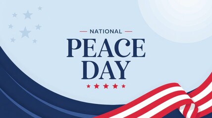 A blue patriotic flag with the inscription “Peace Day" in the center.
