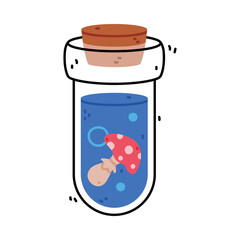 Obraz premium Potion Bottle and Glass Flask with Cork and Mushroom Vector Illustration