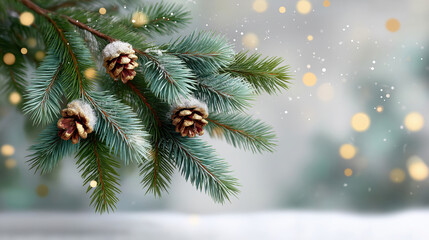 A pine tree branch with three pine cones on it