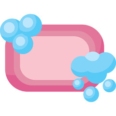 Pink rounded rectangular frame with blue bubbly water splashes and layered pink borders on a transparent background