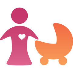 Pink Silhouette Of A Woman With Heart Emblem And Orange Baby Carriage Illustration