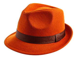 Vibrant Fashion Hat – Orange Brim with Earth-Tone Ribbon Accent 