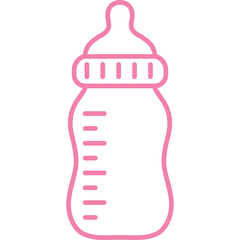 Fototapeta premium Pink Outline Baby Bottle Icon with Transparent Background and Measurement Markings on White Backdrop symbolizing Nourishment and Care