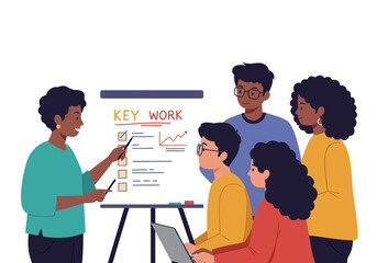 People gathered around a whiteboard during a presentation